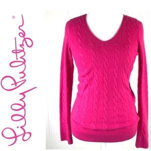 Pink Lilly Pulitzer cable knit V-neck long sleeves